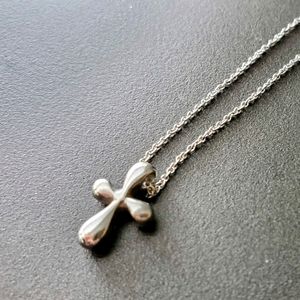 Tiffany Mini Puffy Cross charm W/ 16" necklace